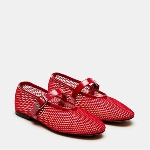 Red Mesh Mary Jane Flats